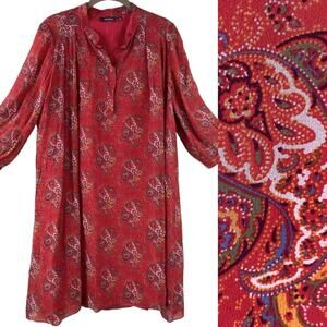 Marisfrolg Silk Long Sleeve Shift Tunic Dress Size M/L Red Paisley